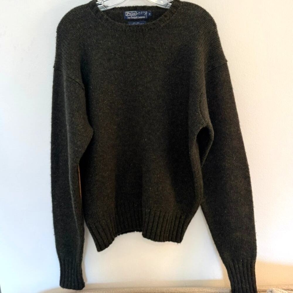 Vintage Polo Ralph Lauren 100% Wool Sweater Elbow Patches Men's M Forest Green